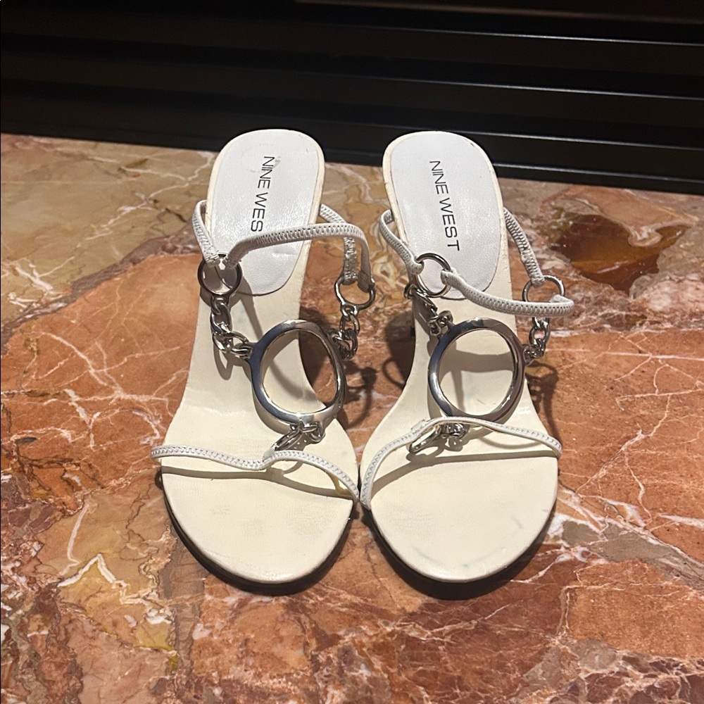 Nine West White Sandals with Silver Accents